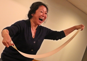 Theresa Park, of Lowell, uses her noodle.