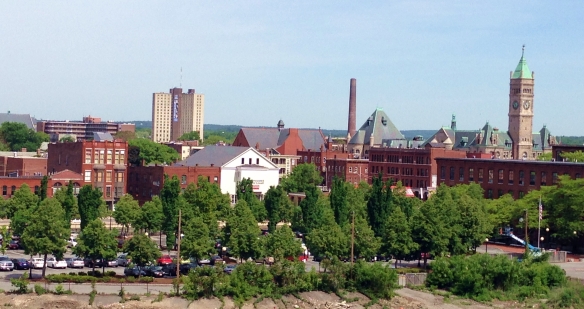 The view from the roof deck at the Appleton Mills artist live/work units in the Hamilton Canal District. 